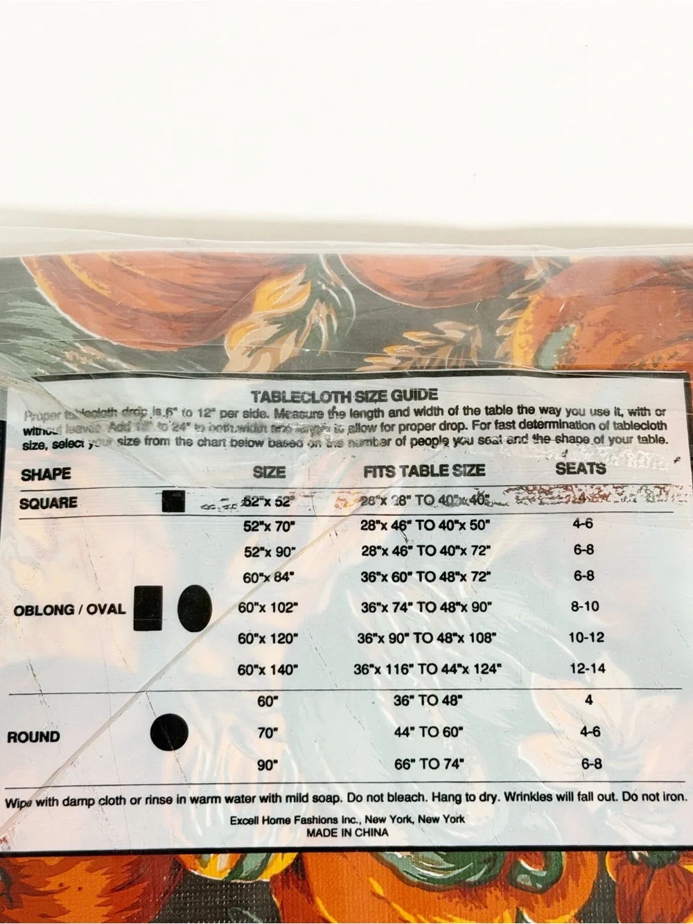 NEW Vintage Informals Pumpkin Harvest 60” Round Vinyl Flannel Backed Tablecloth